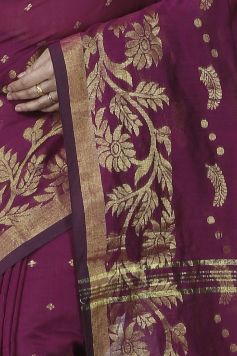 Maroon Blended Cotton Turik Hand Loom Saree (1252)